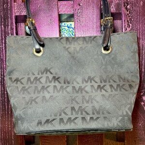 Michael Kors Black Monogram Tote with Gold Hardware